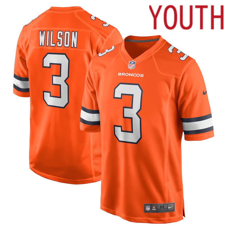 Youth Denver Broncos 3 Russell Wilson Nike Orange Alternate Game NFL Jersey